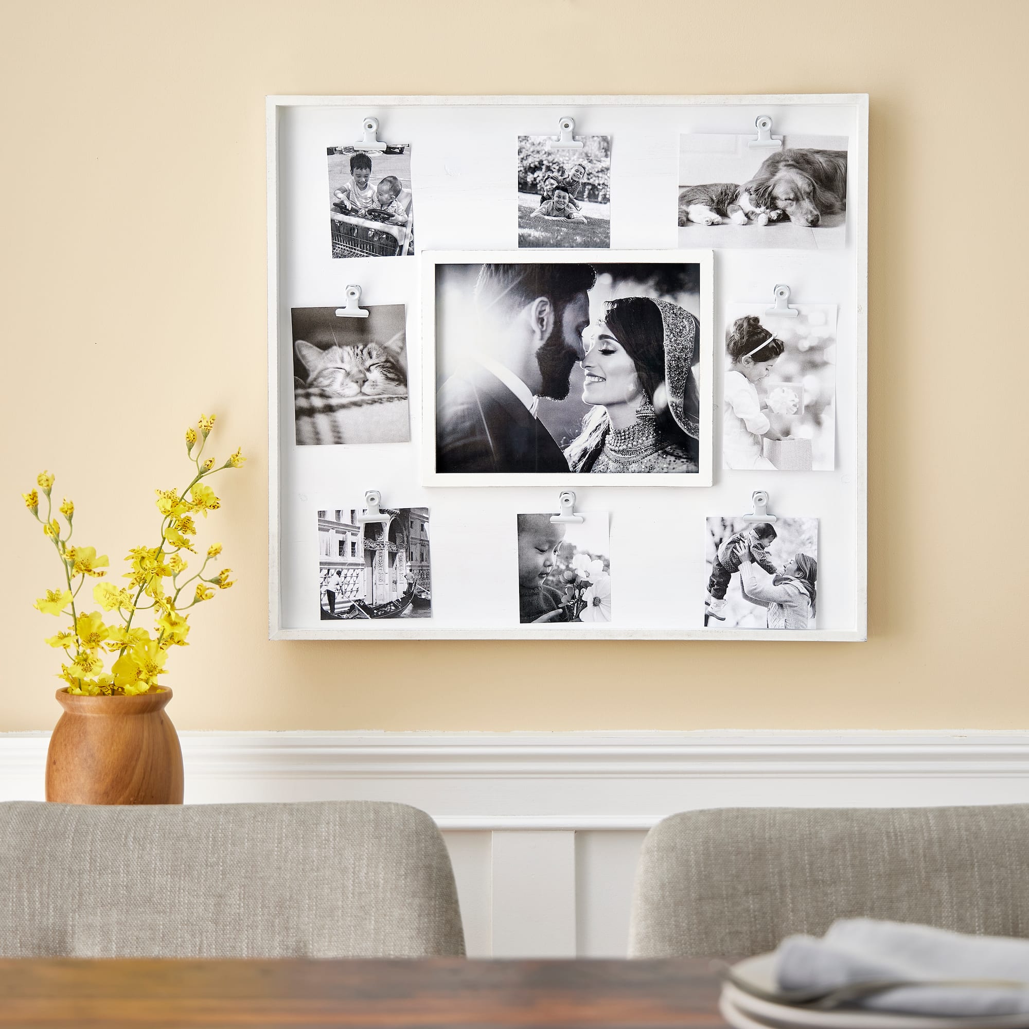 9 Opening 19.5" x 21.5" White Rustic Collage Frame with Clips by Studio Décor®